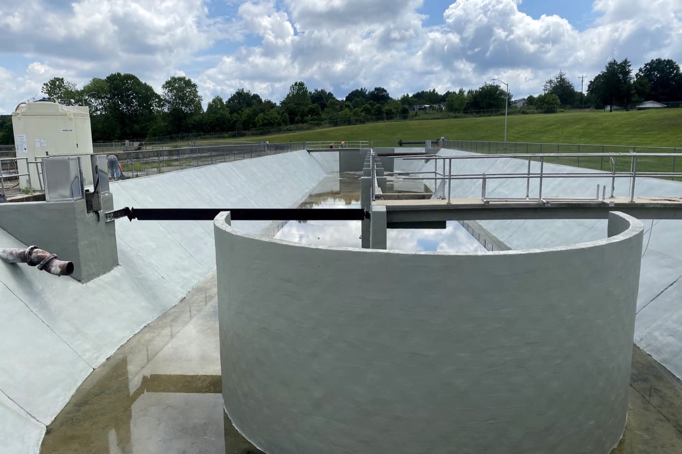Coated round baffle wall and relined basin at the Cherryville Wastewater Treatment Plant in Cherryville, NC