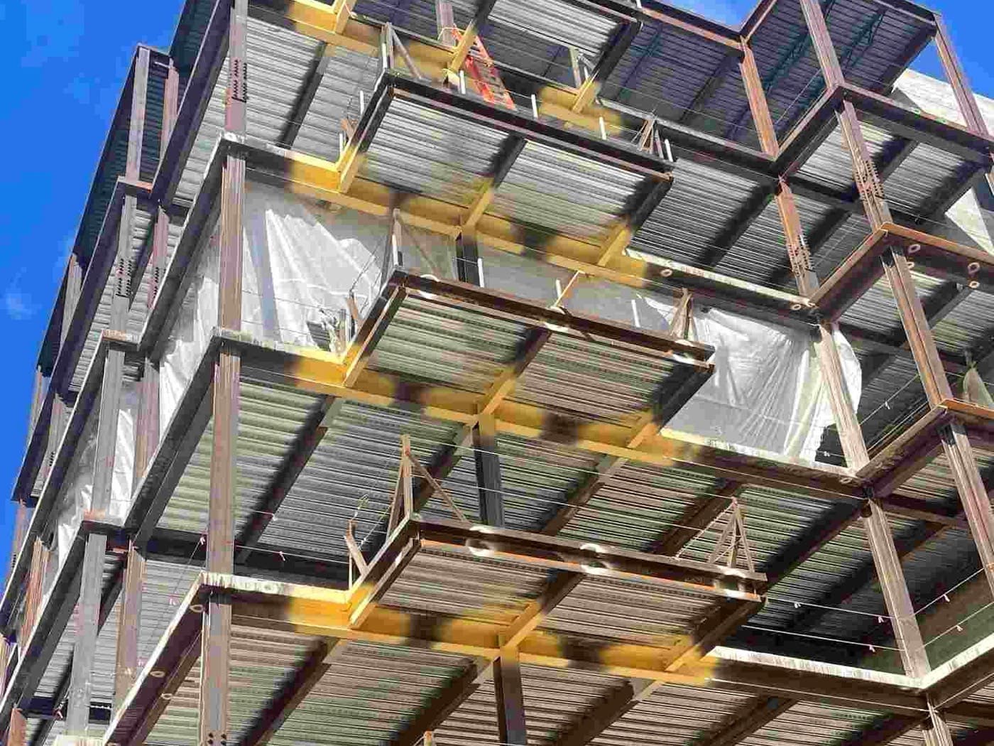 Aerolon thermal break coating on balcony steel connections at Glenaire in Cary, NC